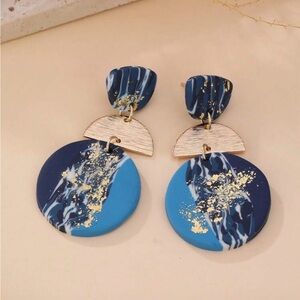Blue and Gold Statement Earrings